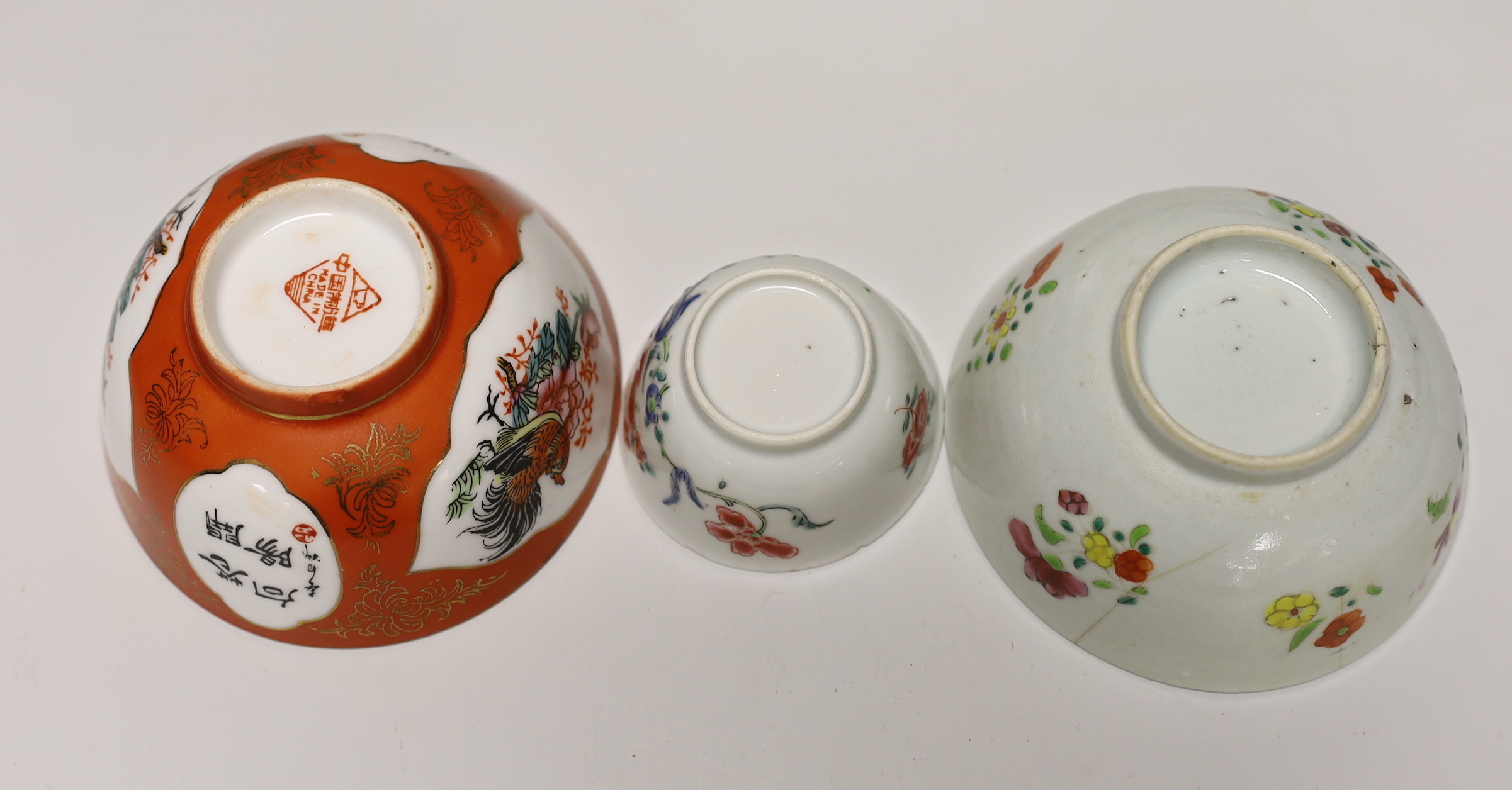 A Thai Sawankhalok celadon dish, 35cm, four rice and tea bowls and a double gourd vase